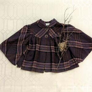 Vintage Purple Plaid Cape Coat with Collar
